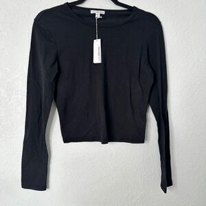 James Perse Black Long Sleeve Cropped Crew Neck Top Size 3 WJEH3071CU NWT